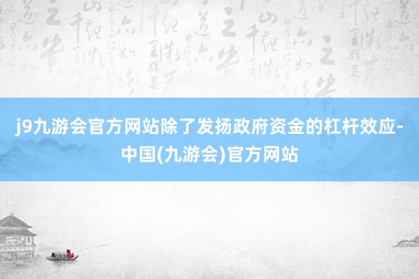 j9九游会官方网站除了发扬政府资金的杠杆效应-中国(九游会)官方网站